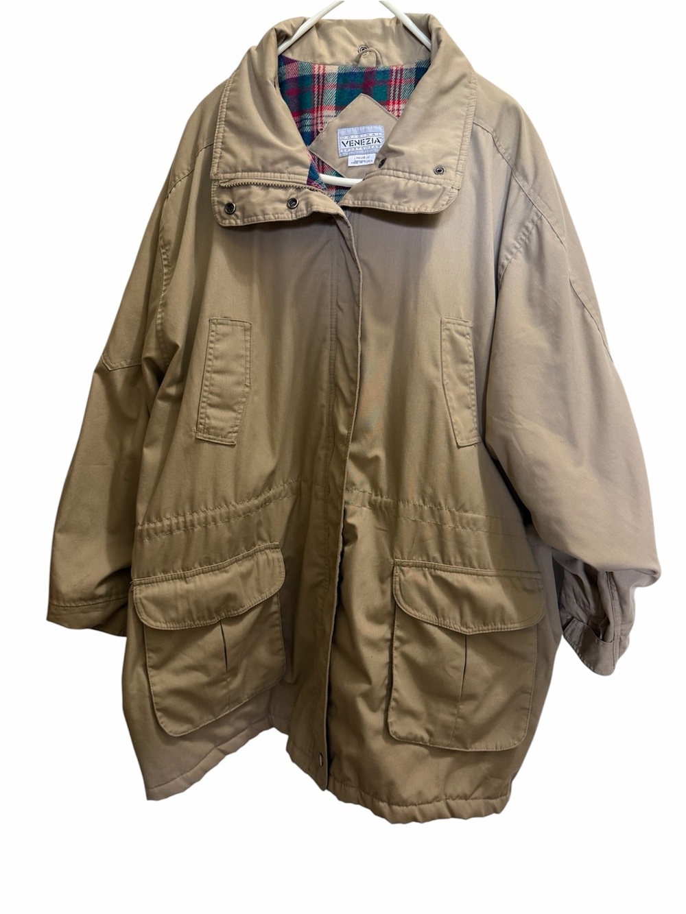 Venezia Tan Utility Jacket with Plaid Lining